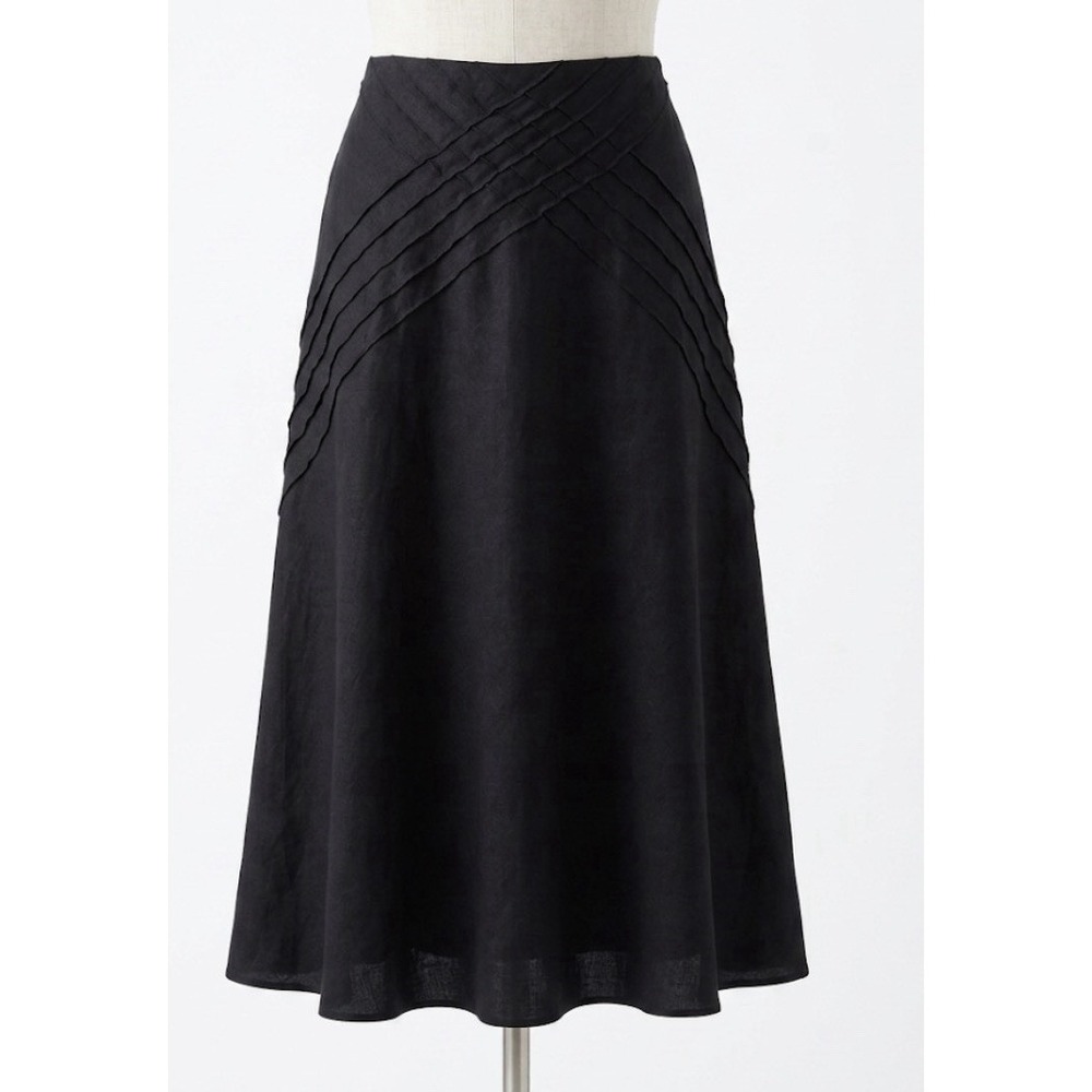 Vintage Style Edward Linen Pleated Midi Skirt Black Whimsigoth Witchy 16